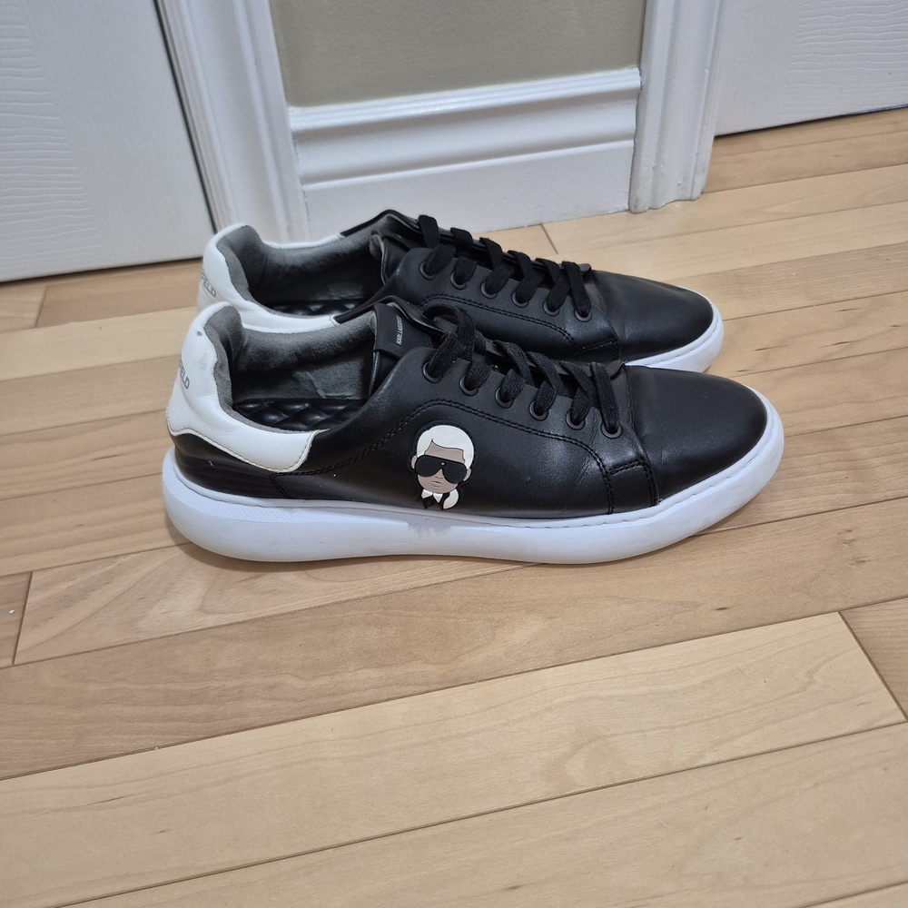 Karl Lagerfeld Black and White Low-Top Leather Sneakers